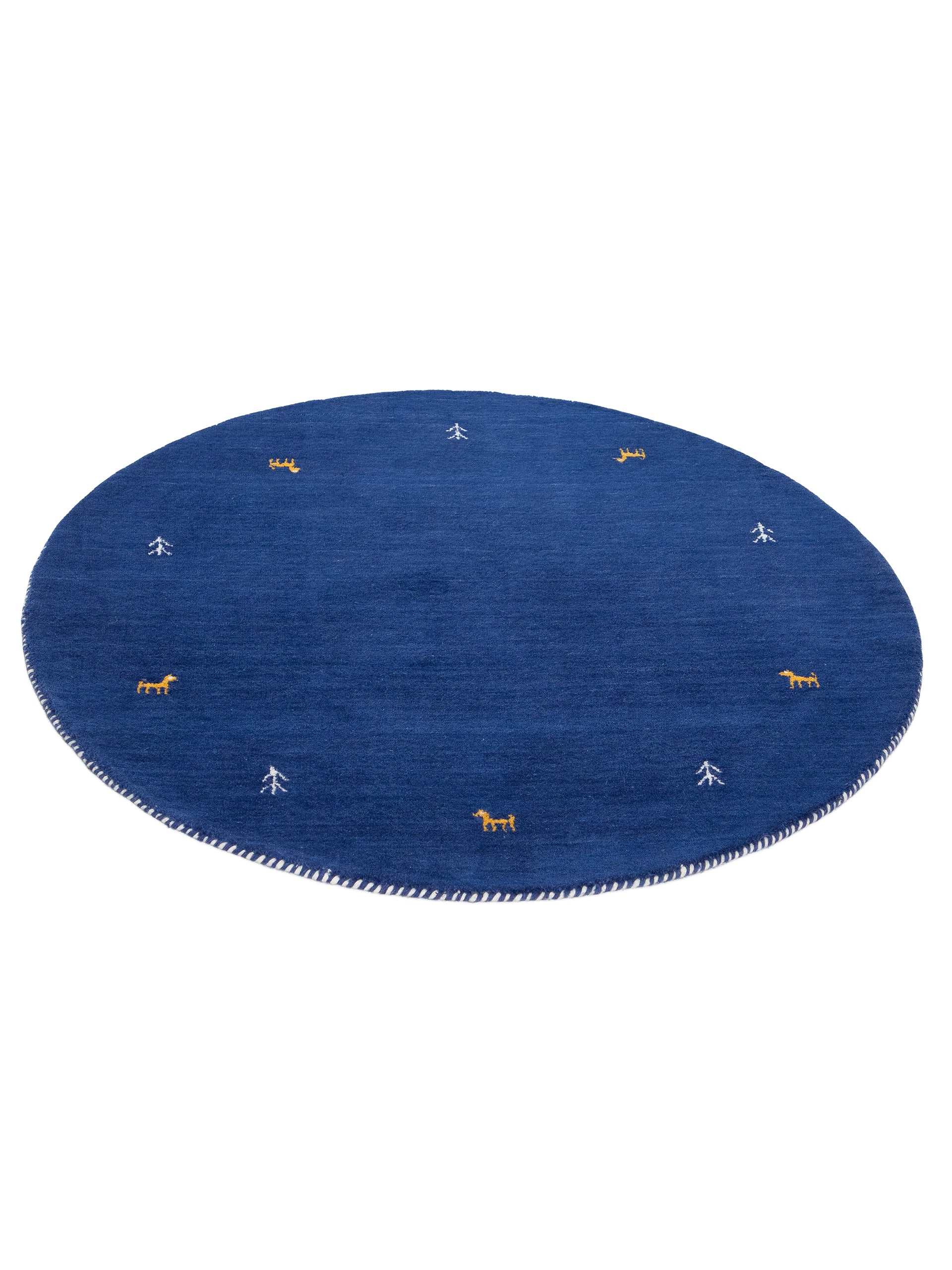 Wollteppich Gabbeh Uni Rund Blau aus Wolle