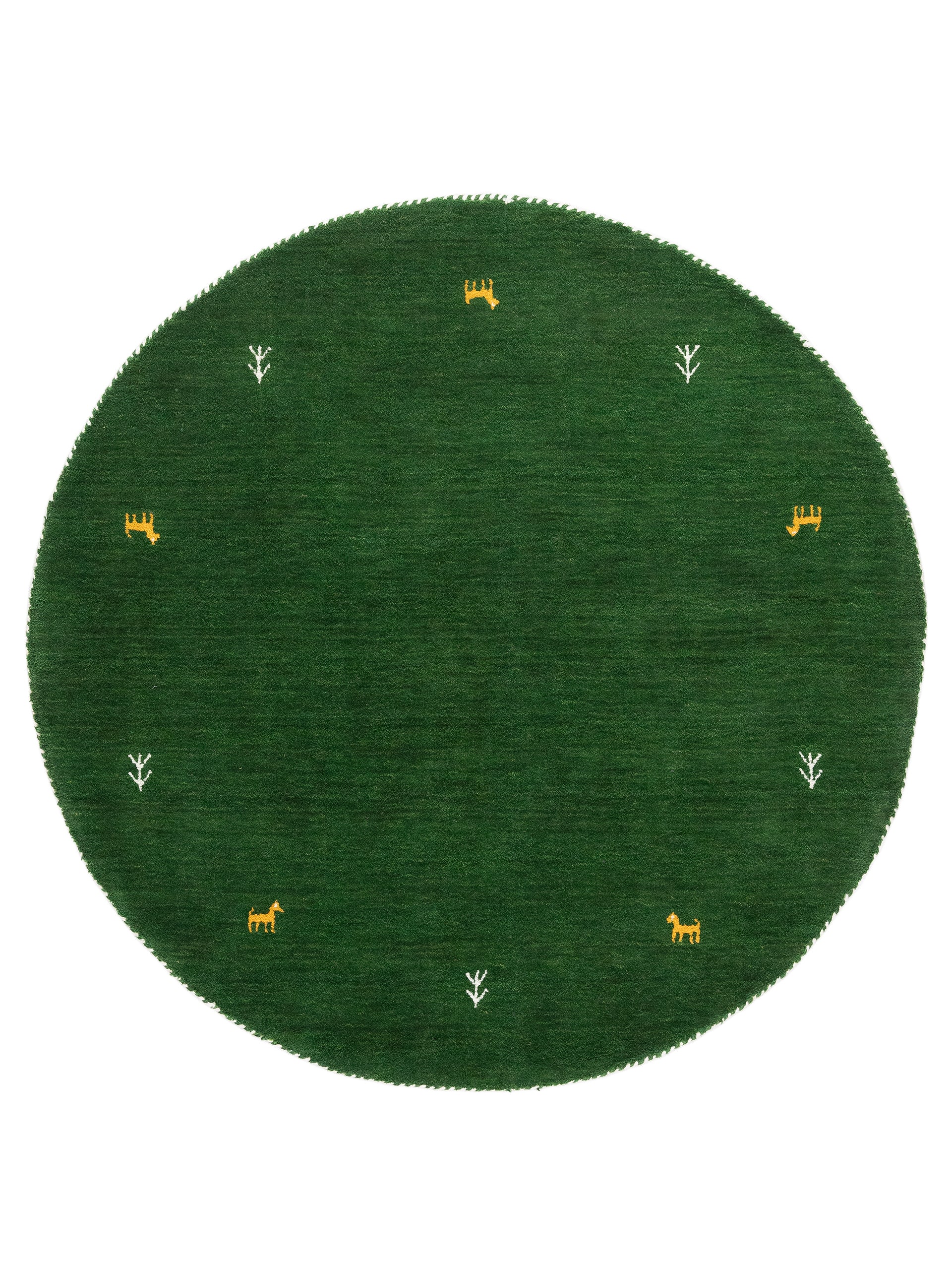 Wollteppich Gabbeh Uni Rund Grün aus Wolle