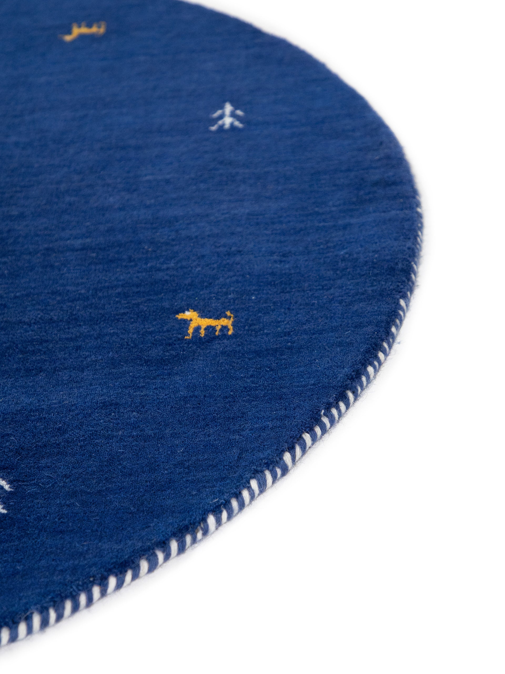 Wollteppich Gabbeh Uni Rund Blau aus Wolle